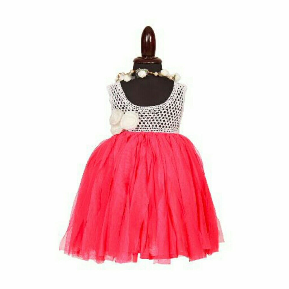 🌸flash sale white crochet & peach tulle dress